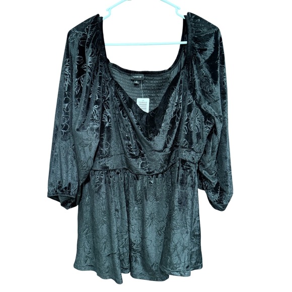 Torrid Women's Black Floral Velvet‎ Corset Peplum Top Plus Size 2 -2XL - Picture 1 of 8